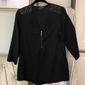 Express Black Blouse with Faux Leather